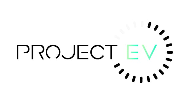 Project EV logo: black 'PROJECT' with mint green 'EV' and a dotted circular ring around the letters.